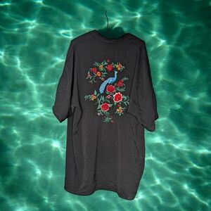 Forever 21 Robe Black With Embroidered Peacock Small No Belt